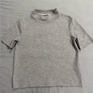 Zara Light Gray Short Sleeve Mock Neck Top